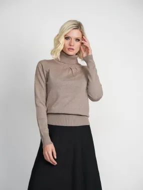 PLEATED TURTLENECK-TAUPE