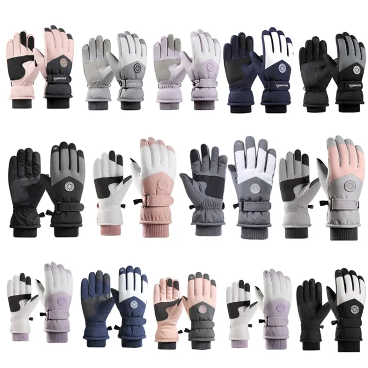 1 Pair Outdoor Cycling Sports Cold and Windproof Warm Finger Gloves, Style: Female Type (Pink Gray)