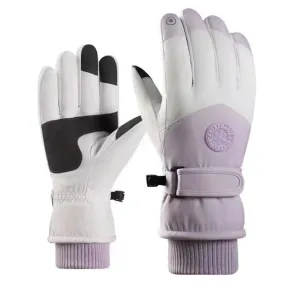 1 Pair Outdoor Cycling Sports Cold and Windproof Warm Finger Gloves, Style: Female Type (Purple White)