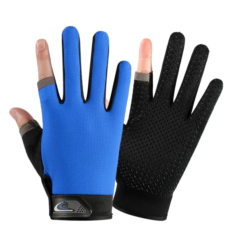 1 Pair QX0008 Outdoor Sunscreen Non-Slip Exposed Two-Finger Fishing Gloves, Size: Free Size(Blue)