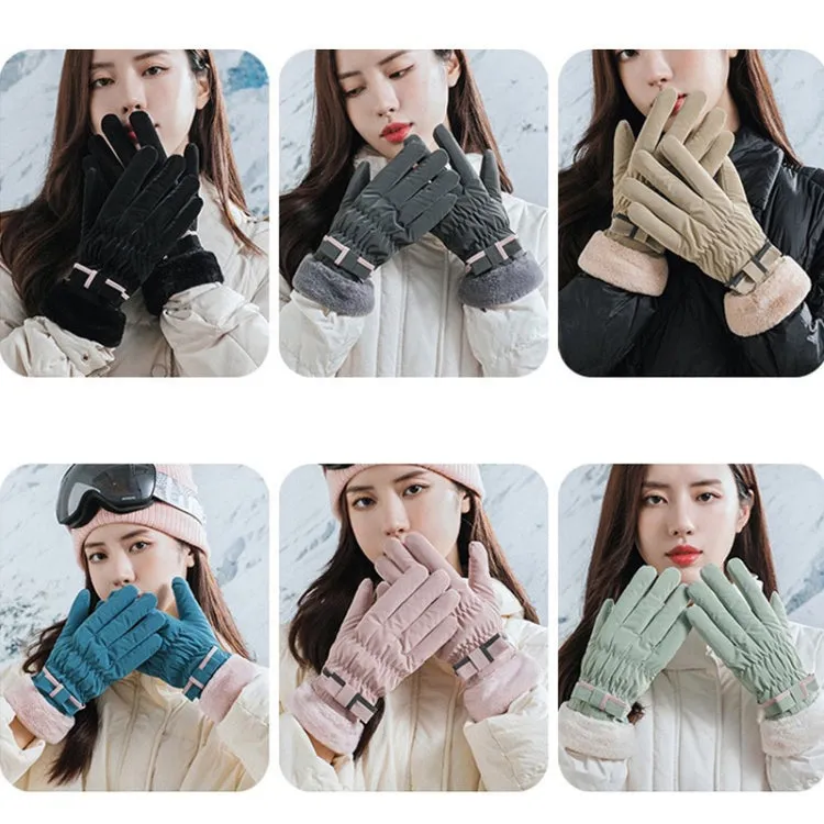 1 Pair YR205 Winter Warm Plus Fleece Mouth Driving Riding Sports Gloves, Size: Free Code(Khaki)