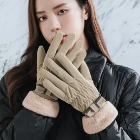 1 Pair YR205 Winter Warm Plus Fleece Mouth Driving Riding Sports Gloves, Size: Free Code(Khaki)