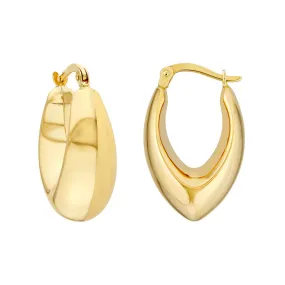 14K Yellow Gold Oval Pointed Teardrop Hoop Earrings