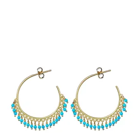 18K Gold Medium Fine Turquoise Beaded Hoop Earrings