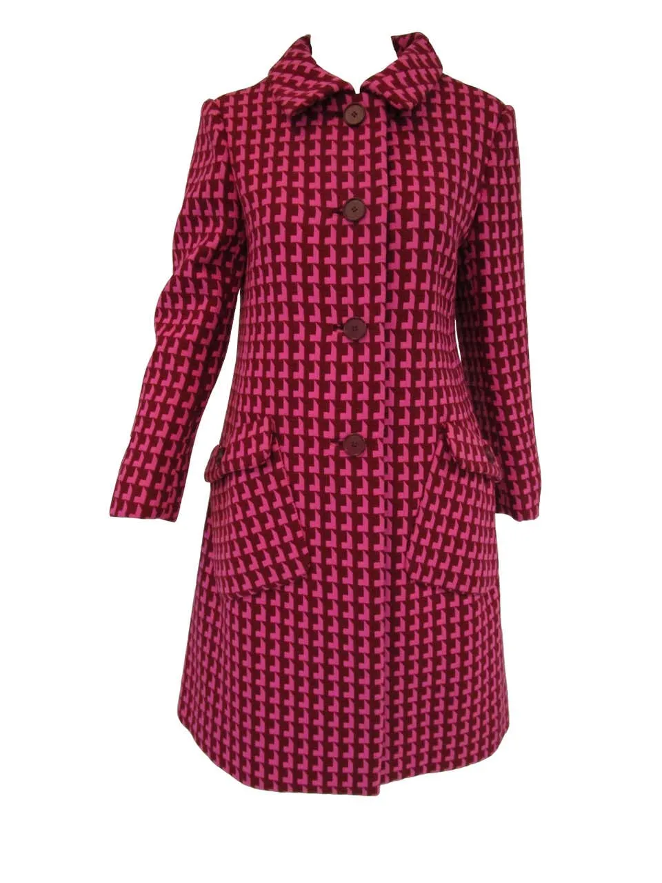 1960s Geoffrey Beene Pink and Plum Drop Shadow Pattern Coat