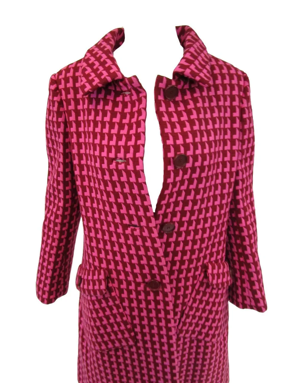 1960s Geoffrey Beene Pink and Plum Drop Shadow Pattern Coat