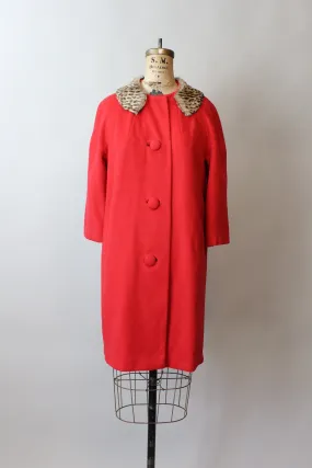 1960s LILLI ANN red fur collar mohair coat small | new fall