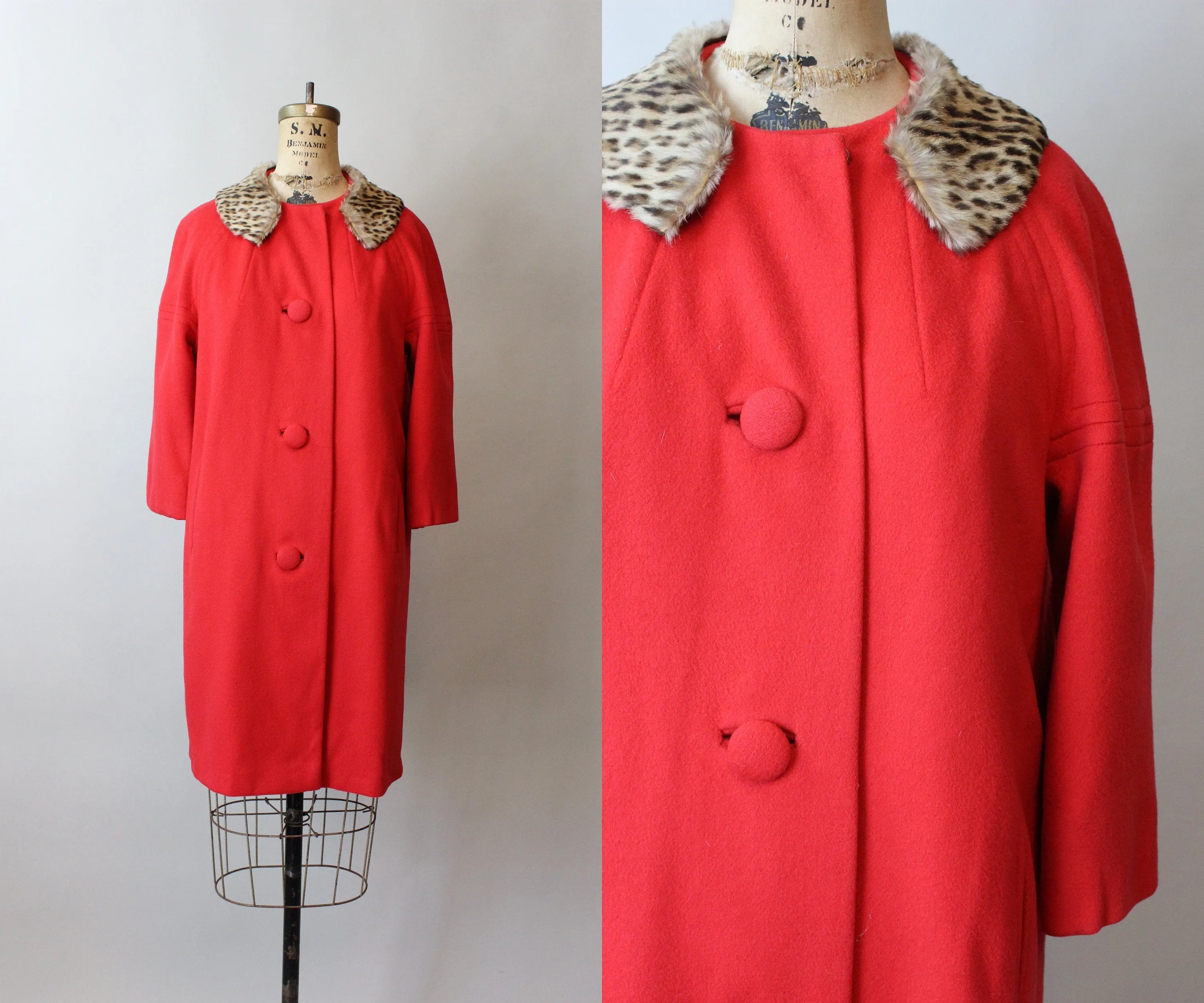 1960s LILLI ANN red fur collar mohair coat small | new fall