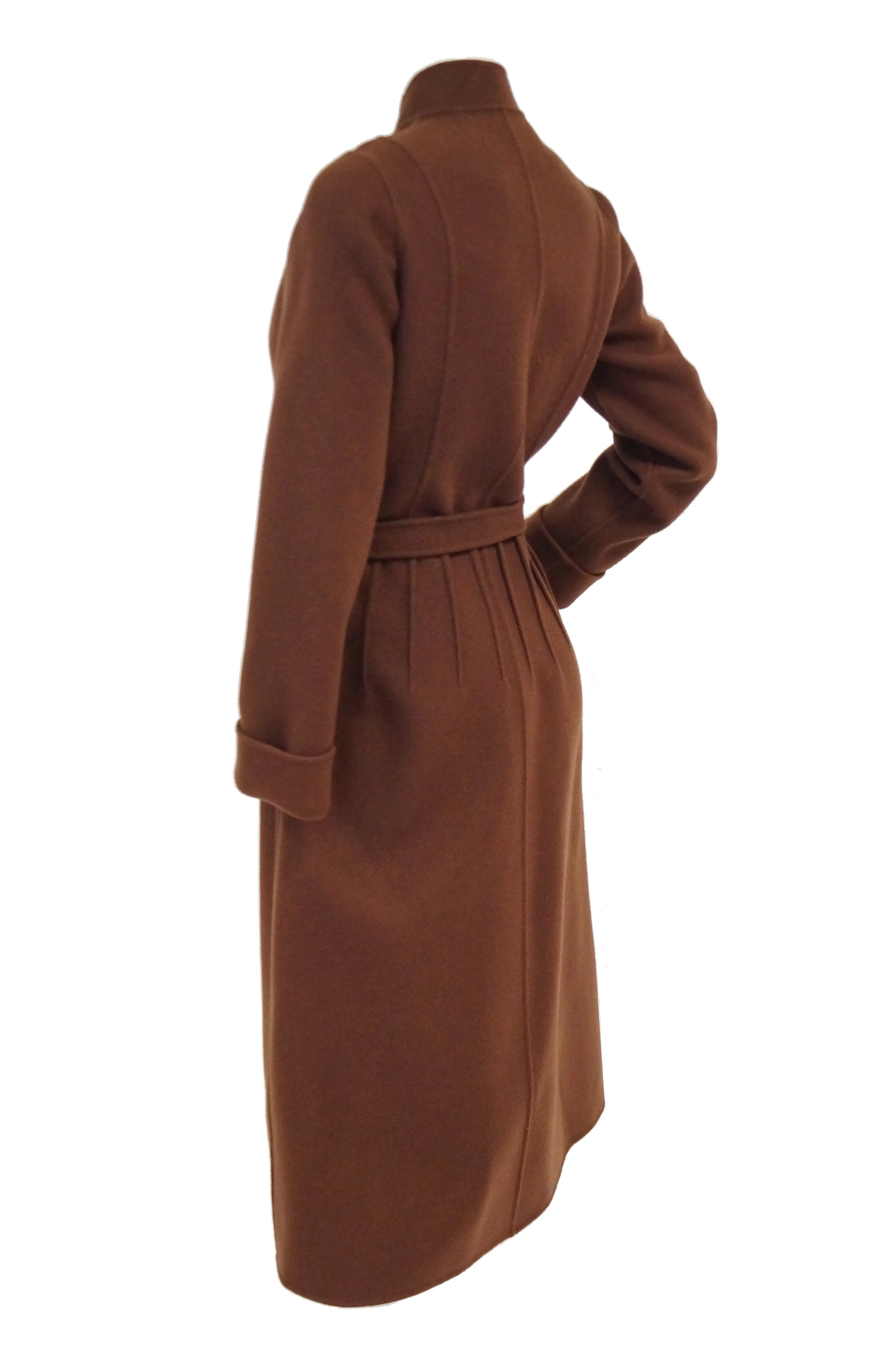 1970s Andre Laug Audrey Brown Wool Wrap Coat