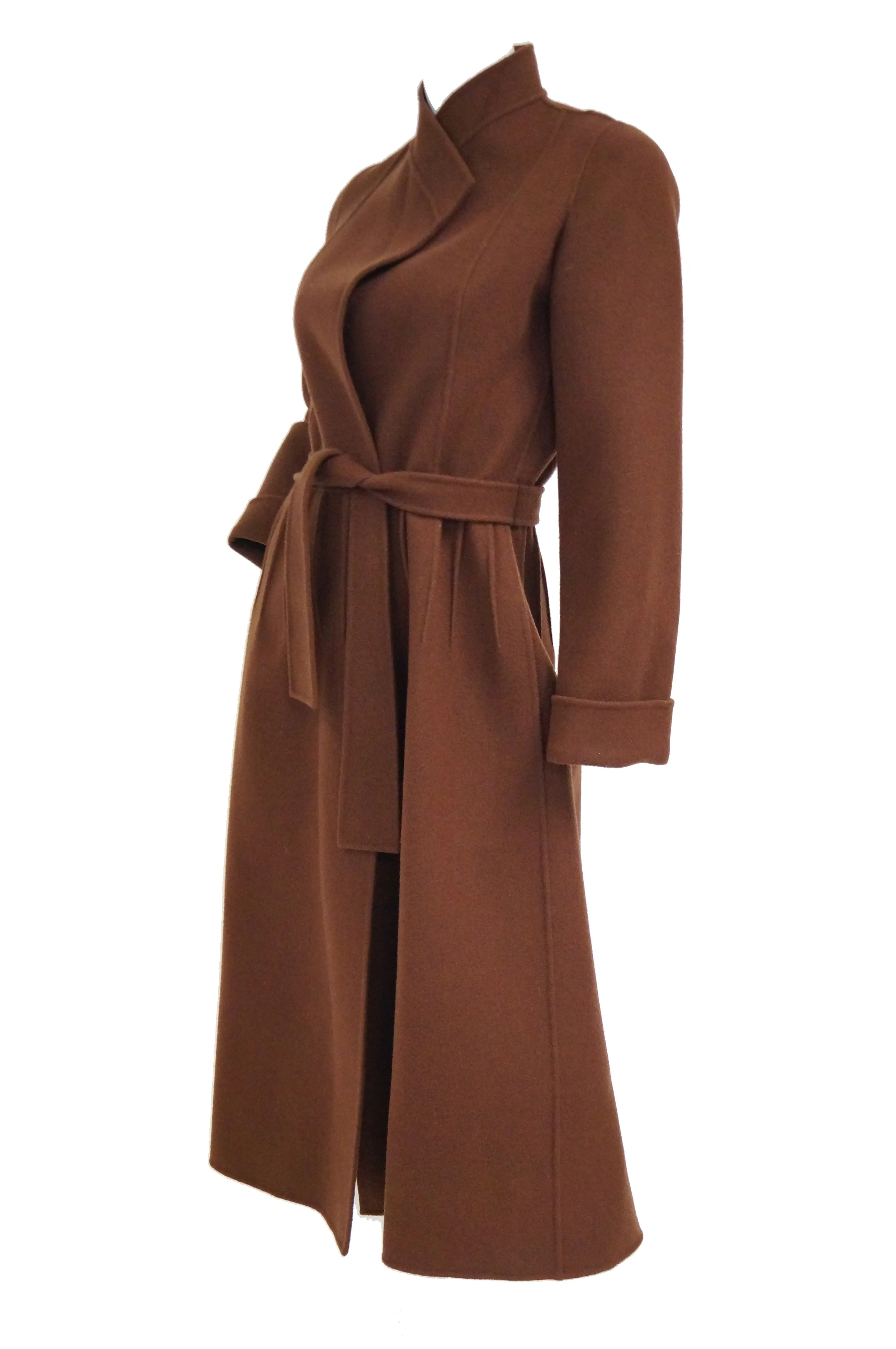 1970s Andre Laug Audrey Brown Wool Wrap Coat