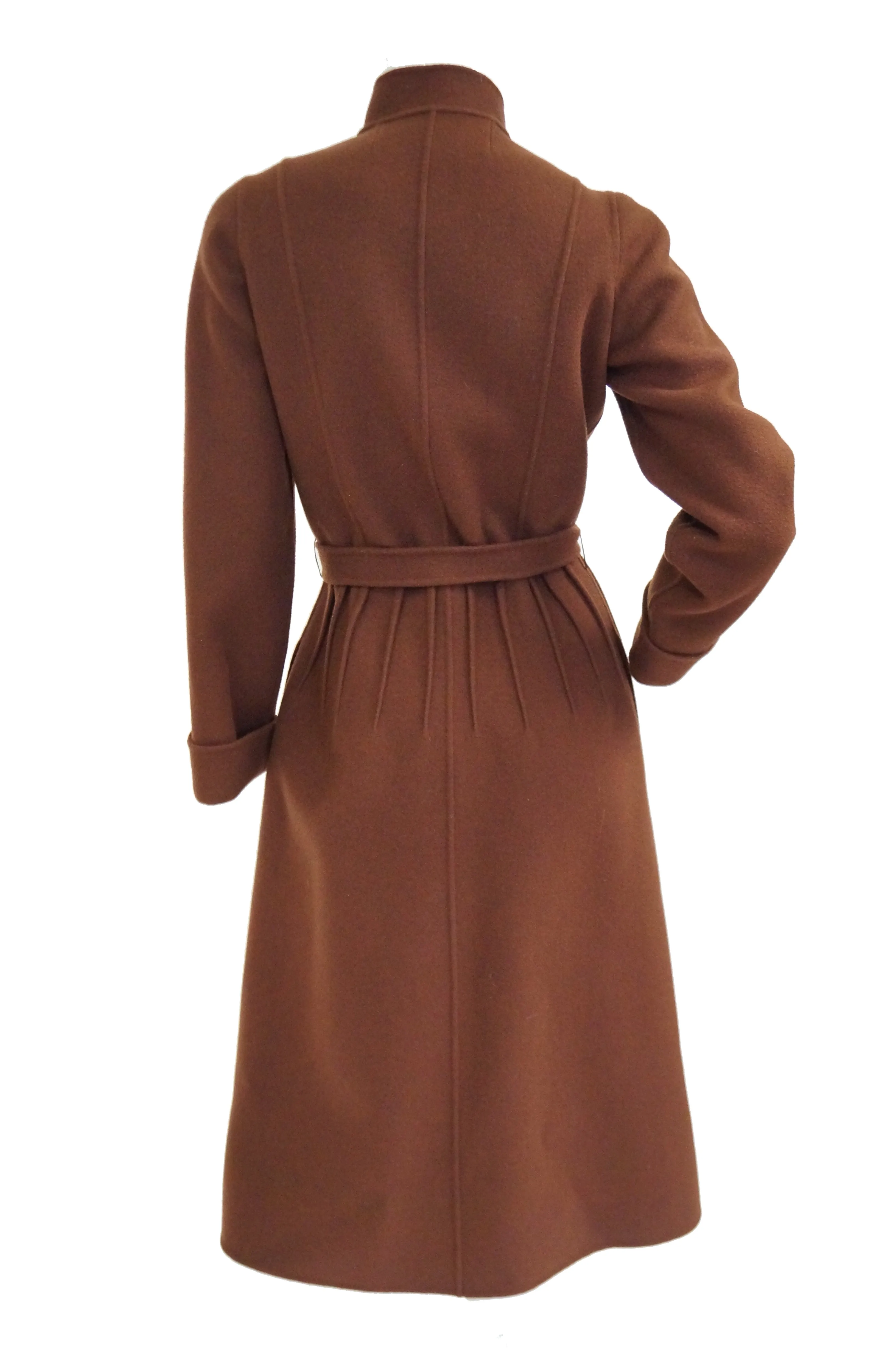 1970s Andre Laug Audrey Brown Wool Wrap Coat