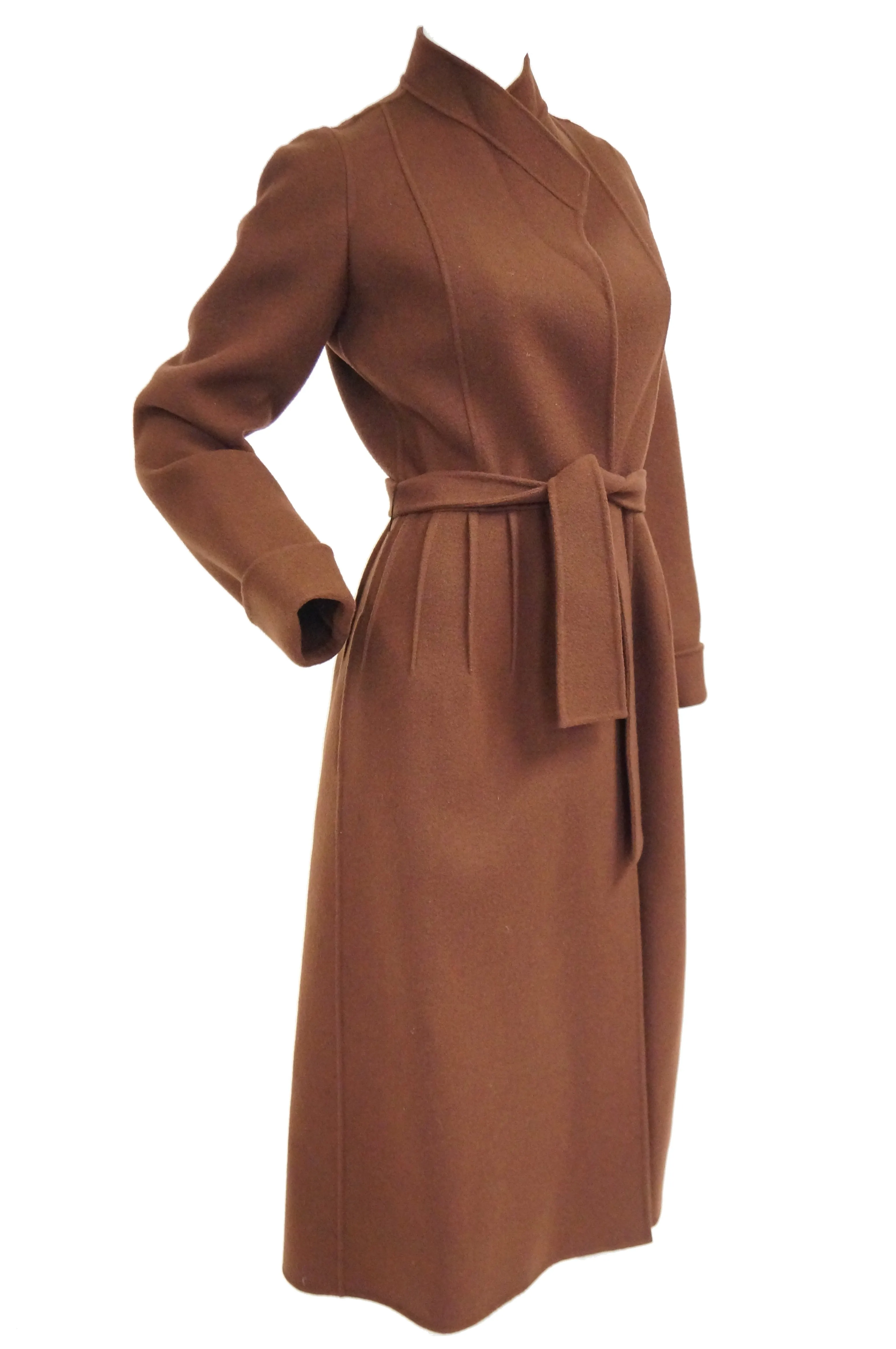 1970s Andre Laug Audrey Brown Wool Wrap Coat