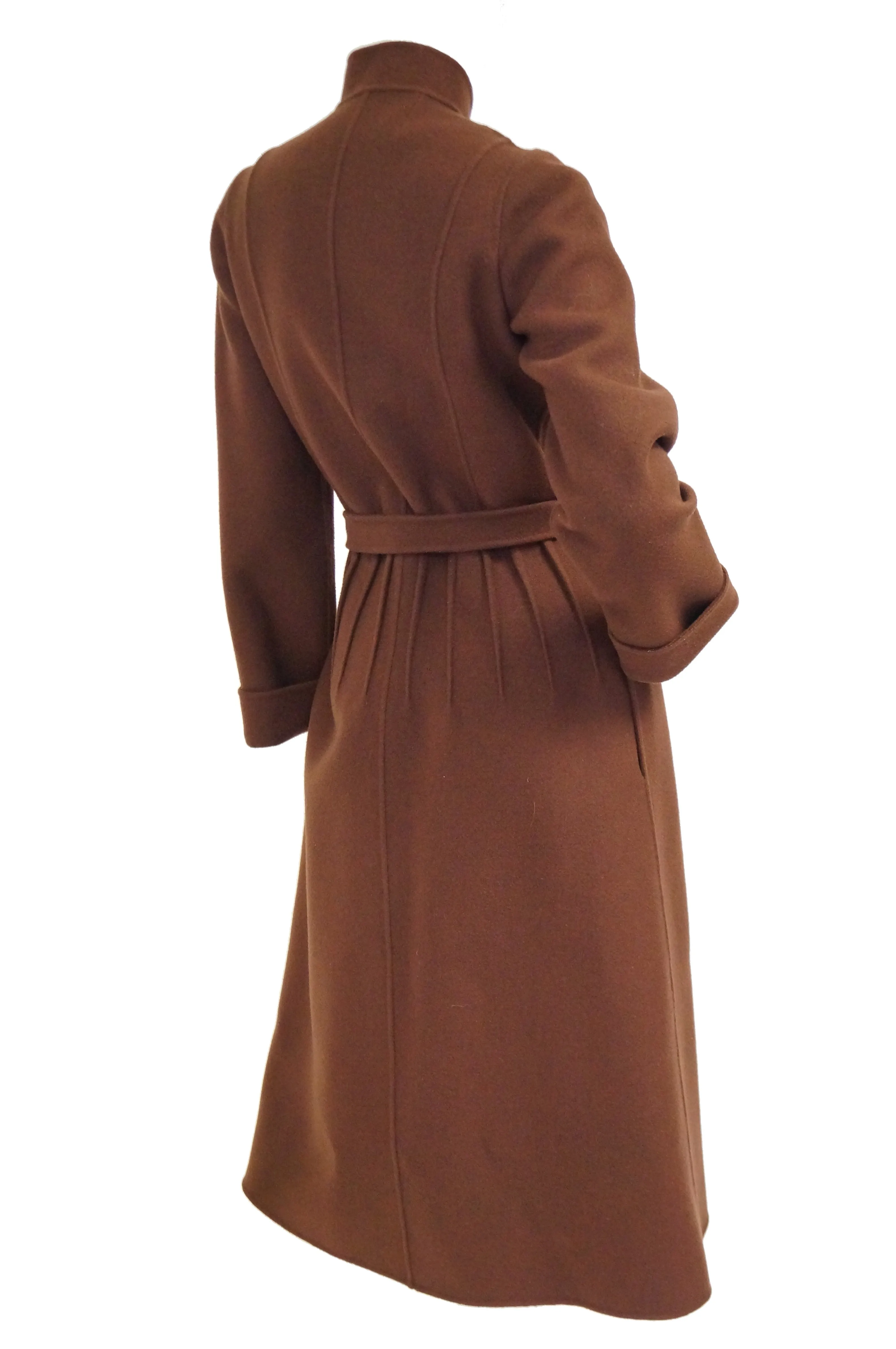 1970s Andre Laug Audrey Brown Wool Wrap Coat