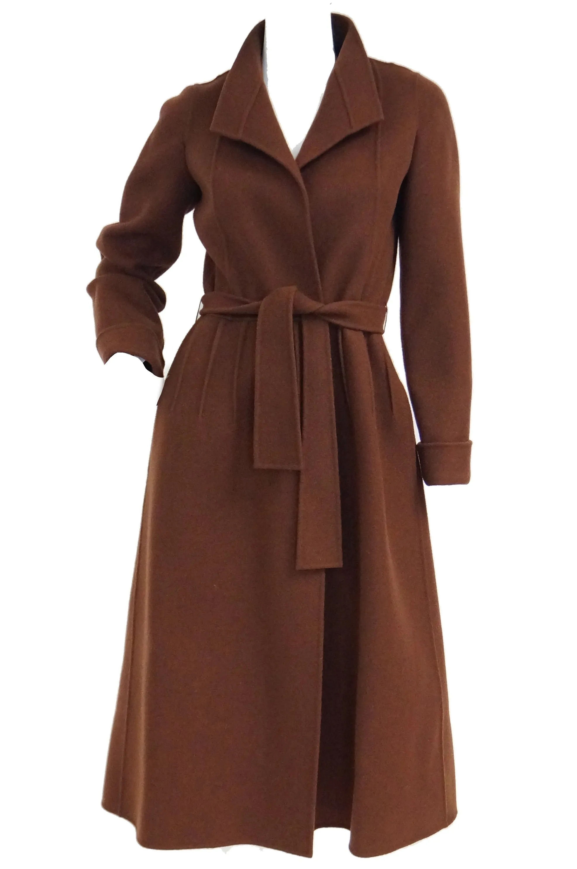 1970s Andre Laug Audrey Brown Wool Wrap Coat