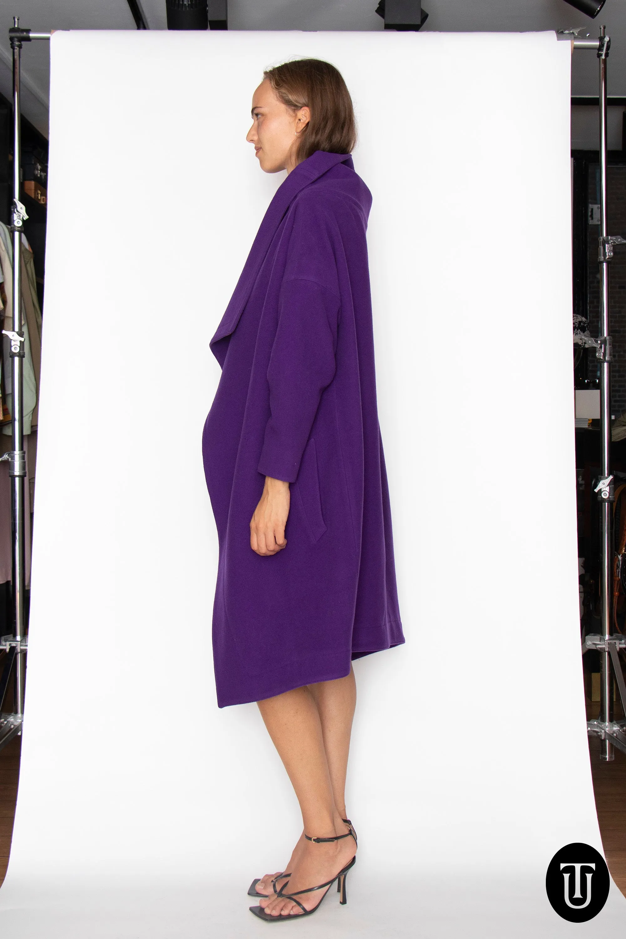 1980s Clauda Montana Purple Wool Coat and Skirt Ensemble