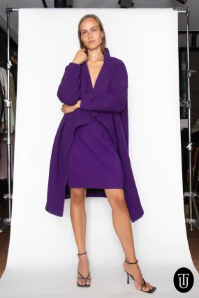 1980s Clauda Montana Purple Wool Coat and Skirt Ensemble