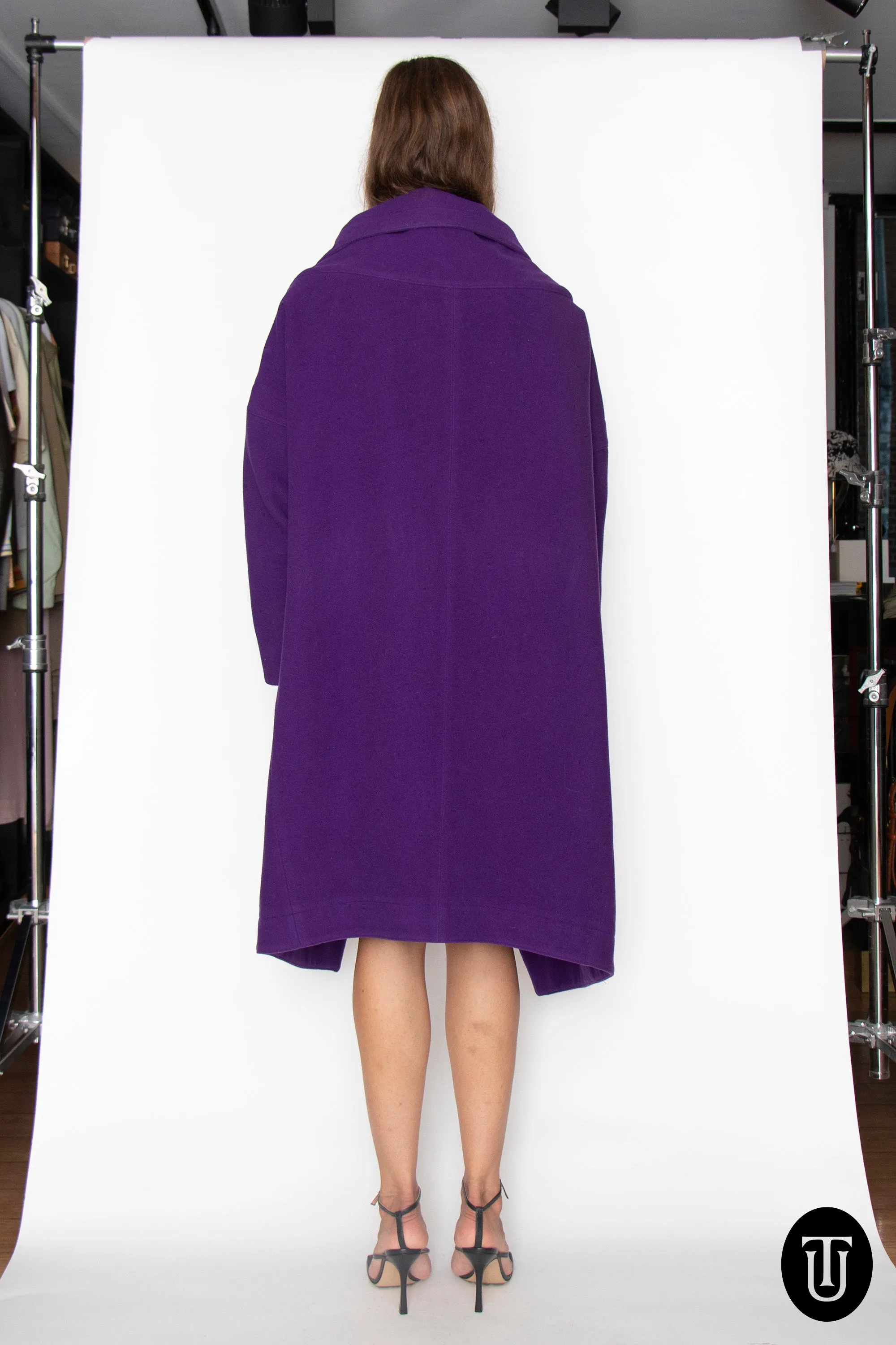 1980s Clauda Montana Purple Wool Coat and Skirt Ensemble