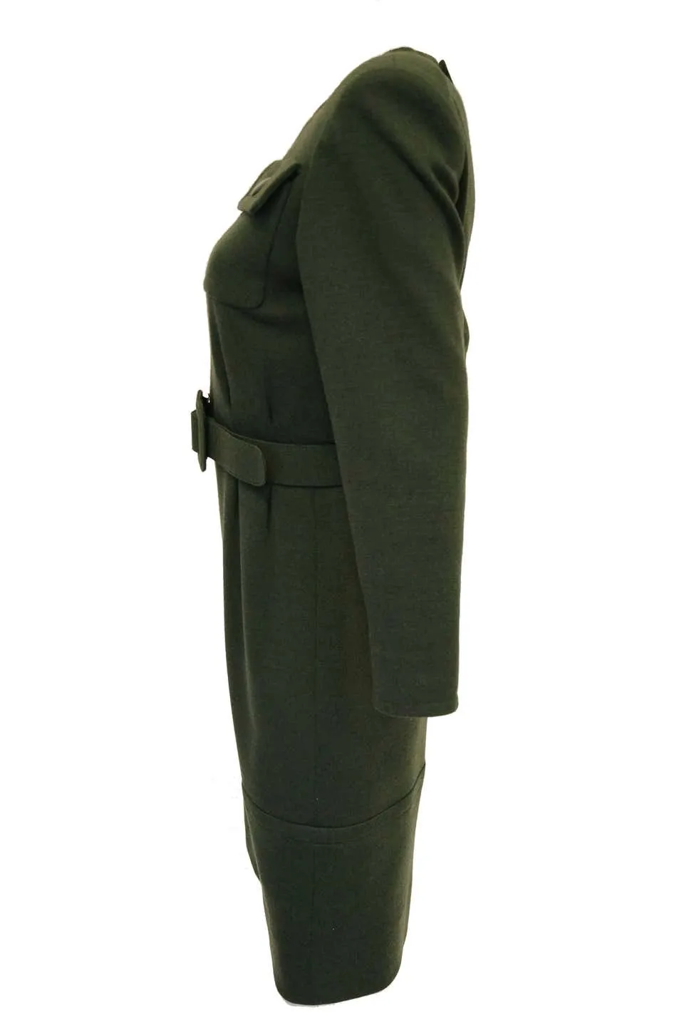 1980s Givenchy Couture Olive Green Wool Button Back Dress