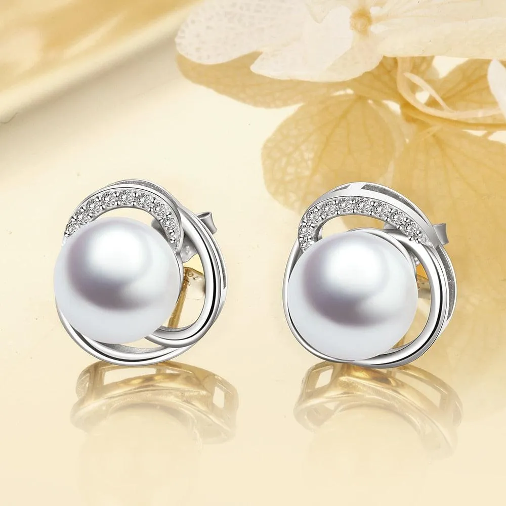 925 Sterling Silver Pearl Wedding Earrings