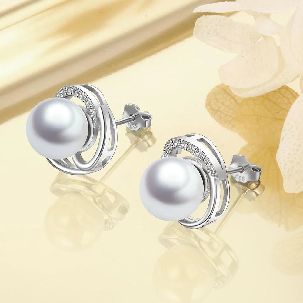 925 Sterling Silver Pearl Wedding Earrings