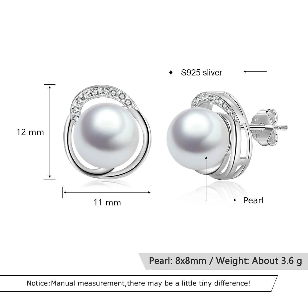 925 Sterling Silver Pearl Wedding Earrings