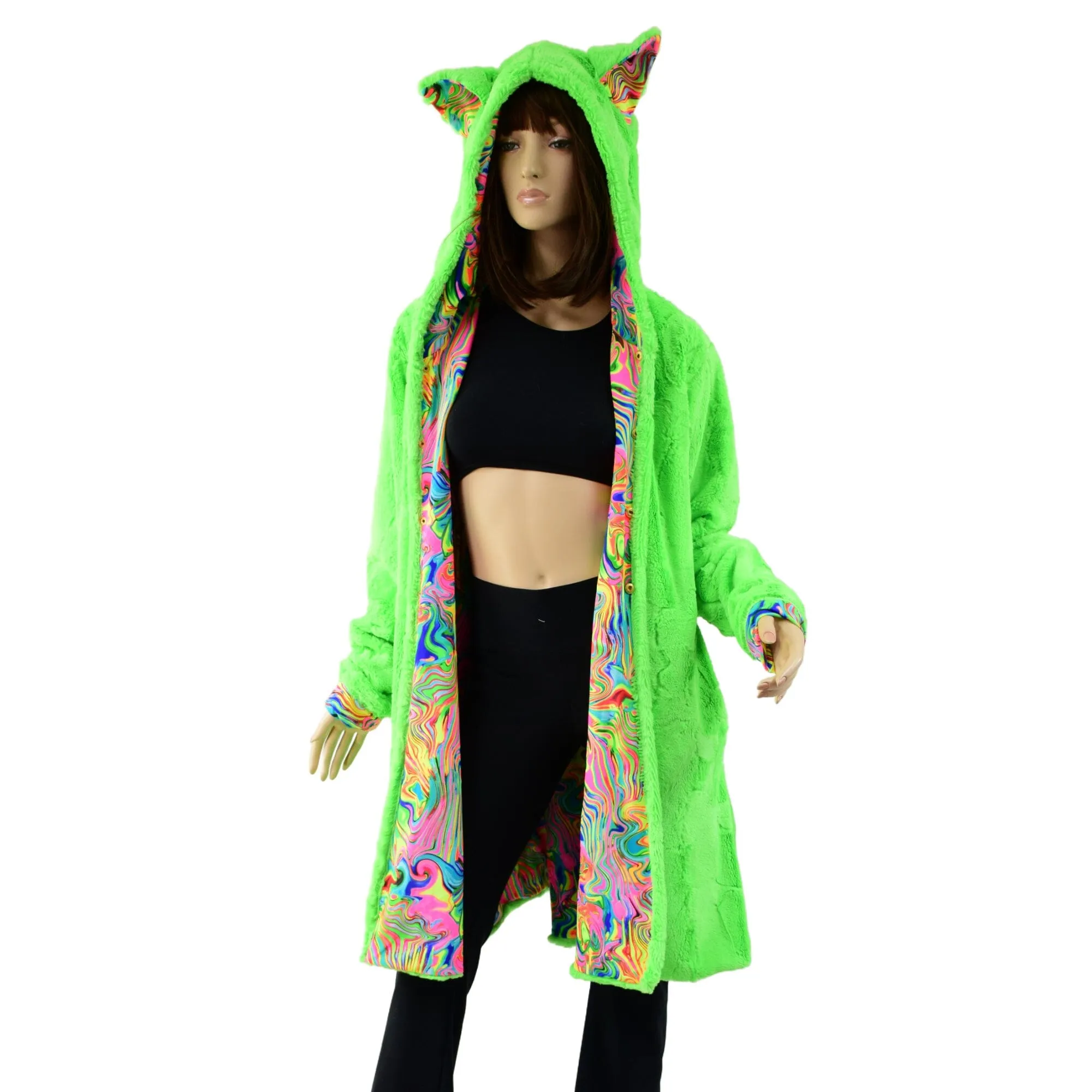 A Line Minky Coat with Kitty Ears