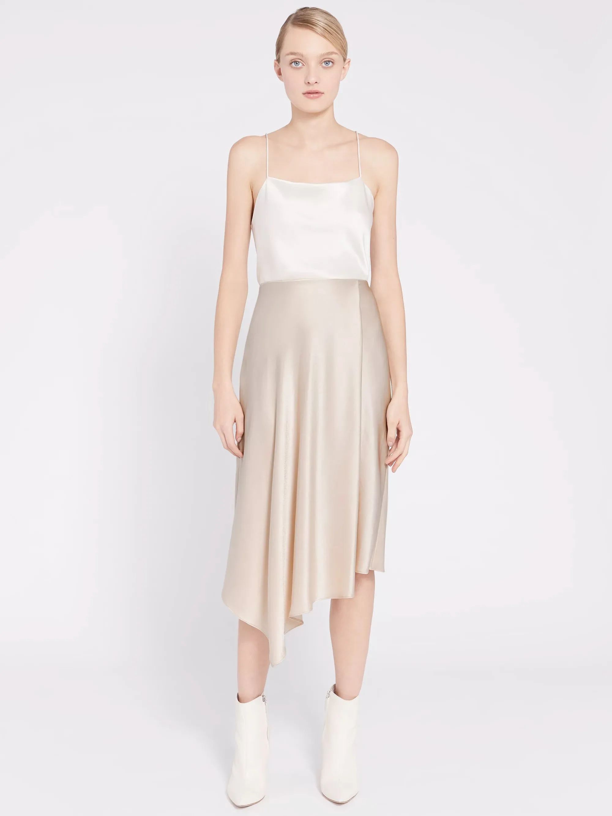 Alice   Olivia - Jayla Drape Slit Skirt in Taupe