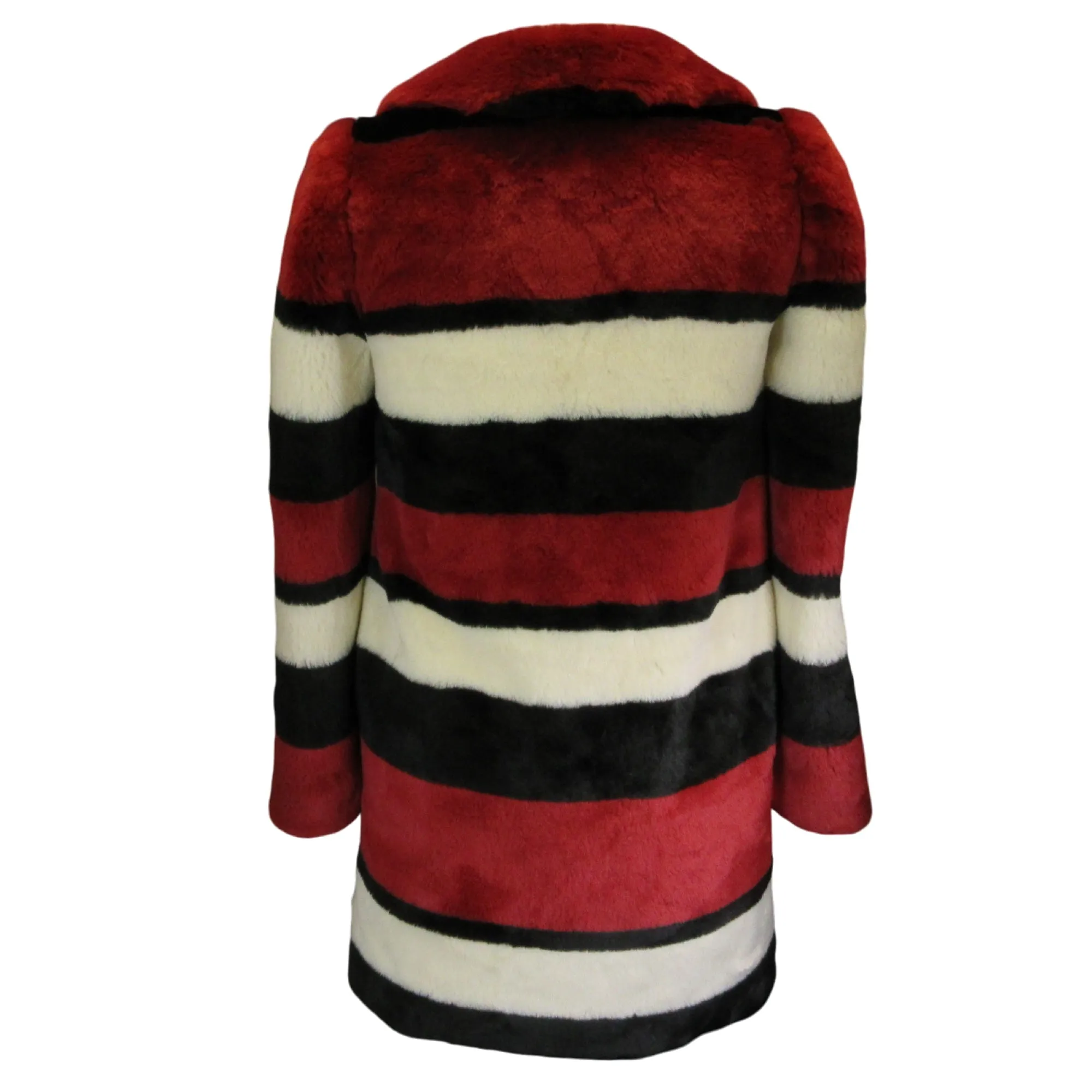 Alice   Olivia Red / White / Black Olivia Faux Fur Coat