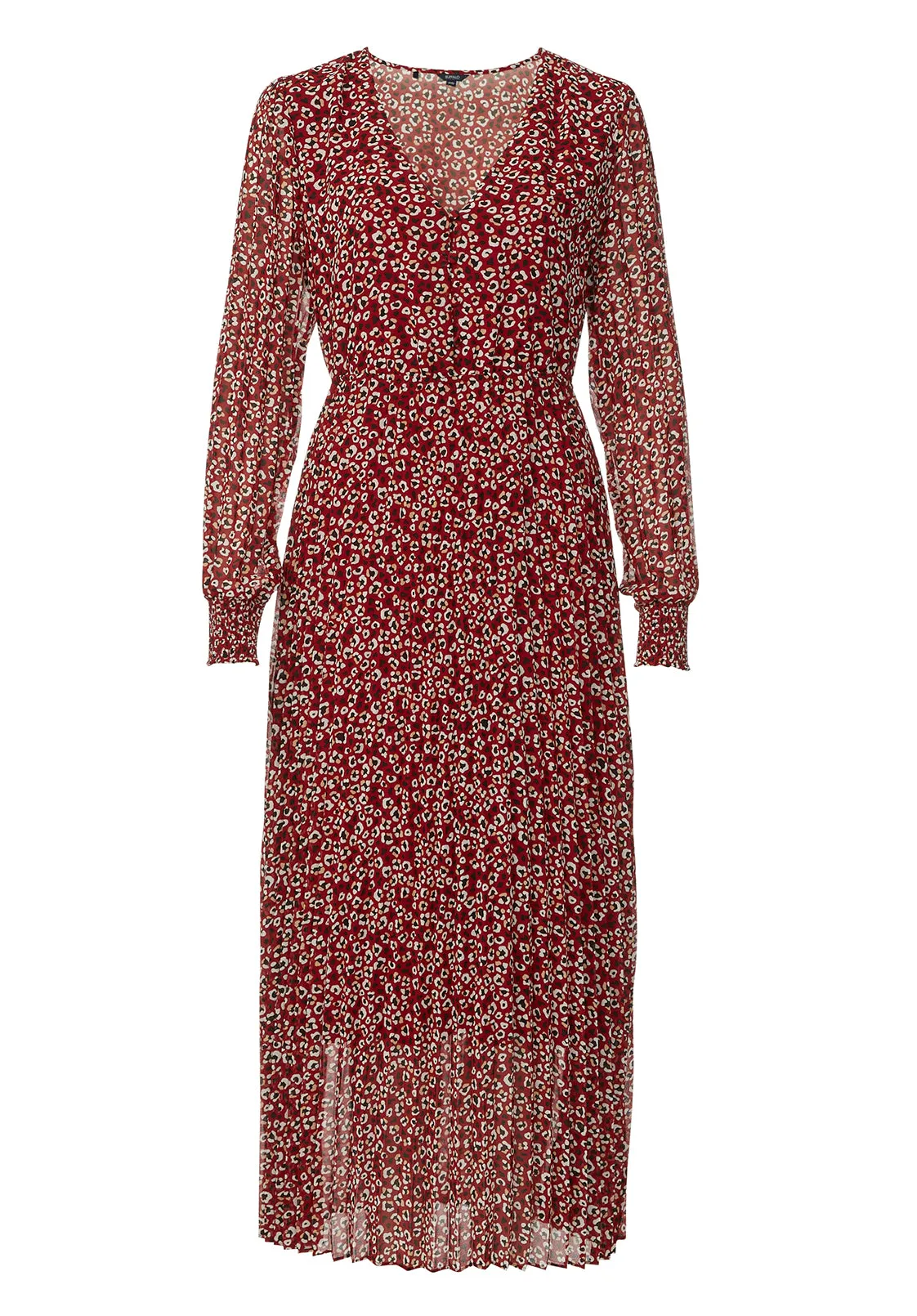 Amalfi Women's Long Sleeve V-neck Dress in Red Leopard - WD0018H