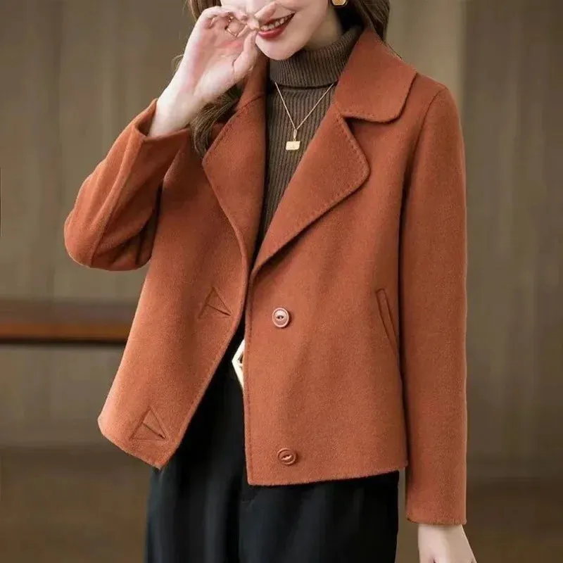 Amozae-Spring Autumn Double-sided Woolen Jacket For Women Trendy Petite Coat 2024 New Arrival Outer Wear Cropped Jacket