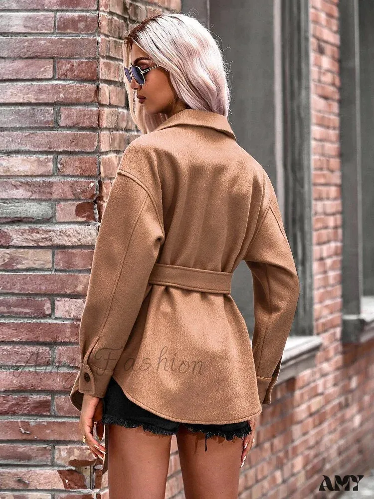 Amy Fashion - Elegant Long Sleeve Knit Casual Wool Coat