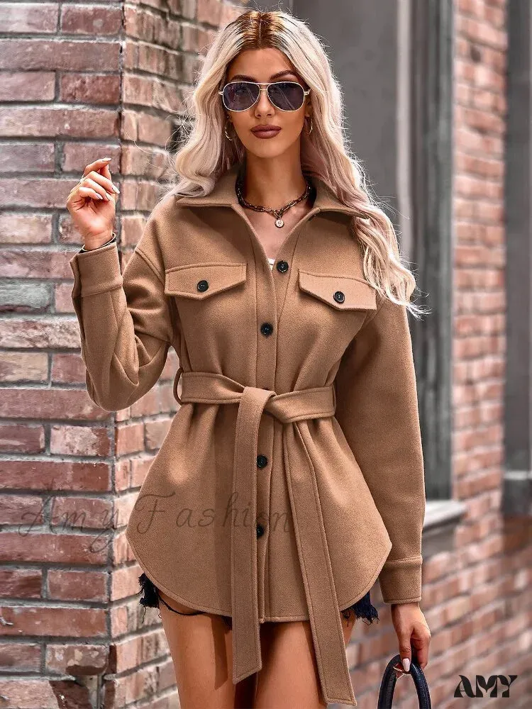 Amy Fashion - Elegant Long Sleeve Knit Casual Wool Coat