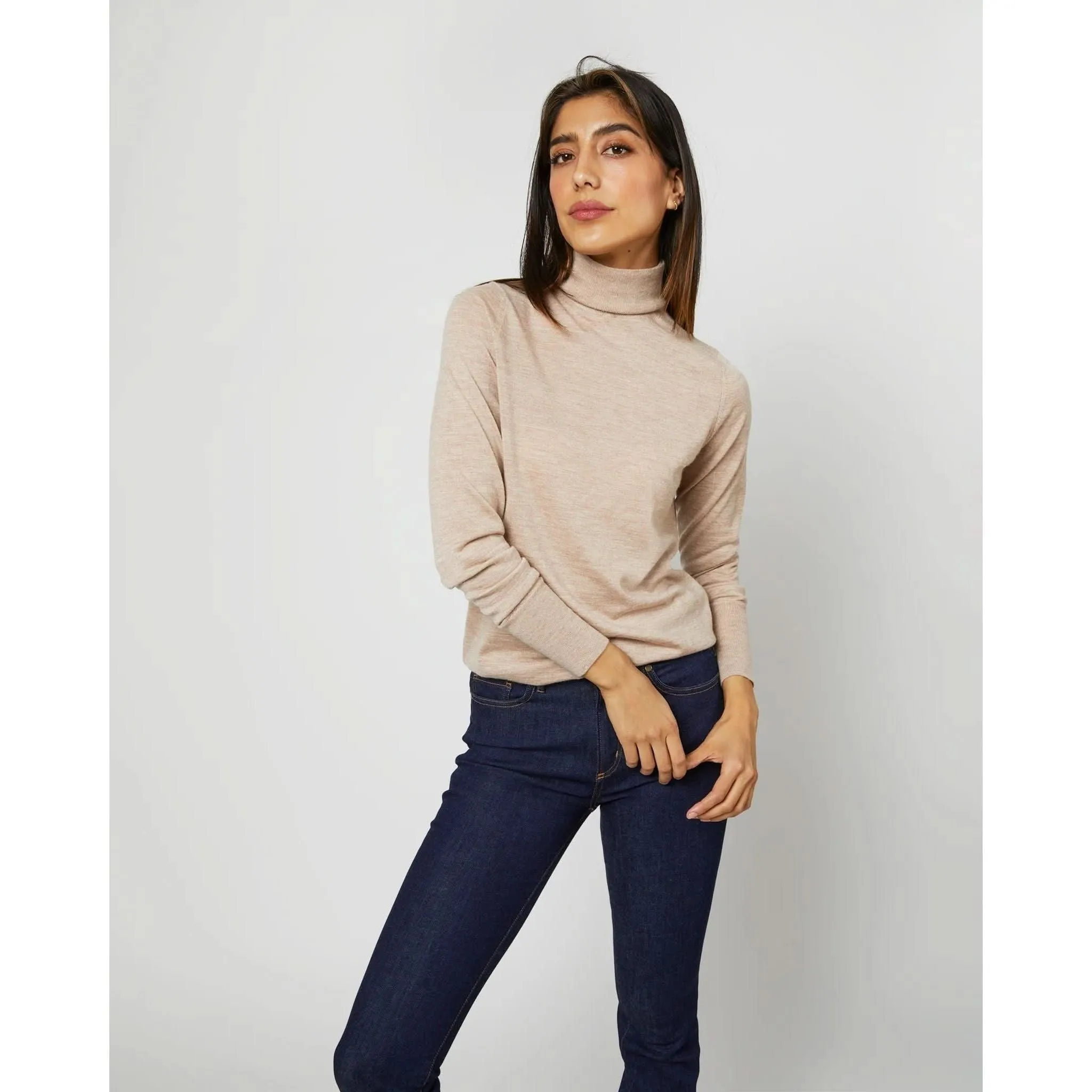 Ann Mashburn Alida Turtleneck Sweater Heather Oatmeal Cashmere