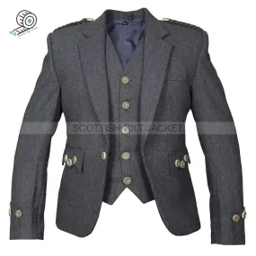 Argyll Wool Blazer in Grey with Vest with Five Buttons