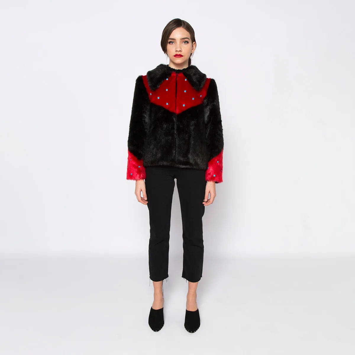 Arizona Faux Fur Jacket Black & Red