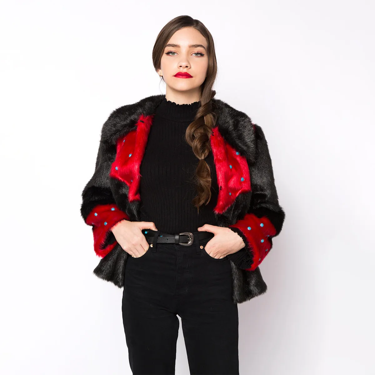 Arizona Faux Fur Jacket Black & Red