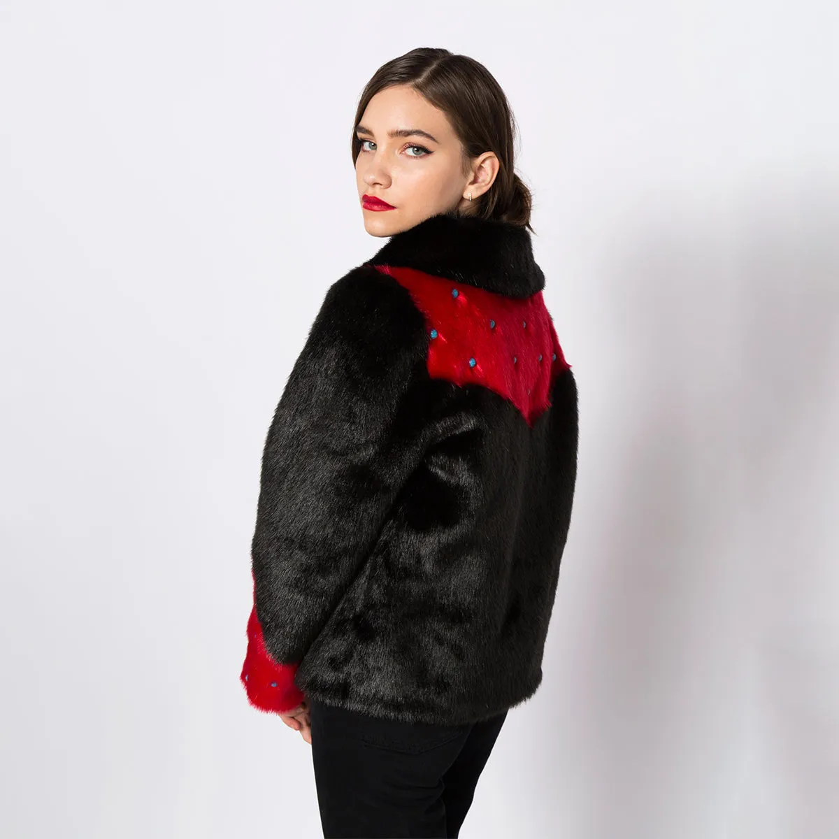 Arizona Faux Fur Jacket Black & Red