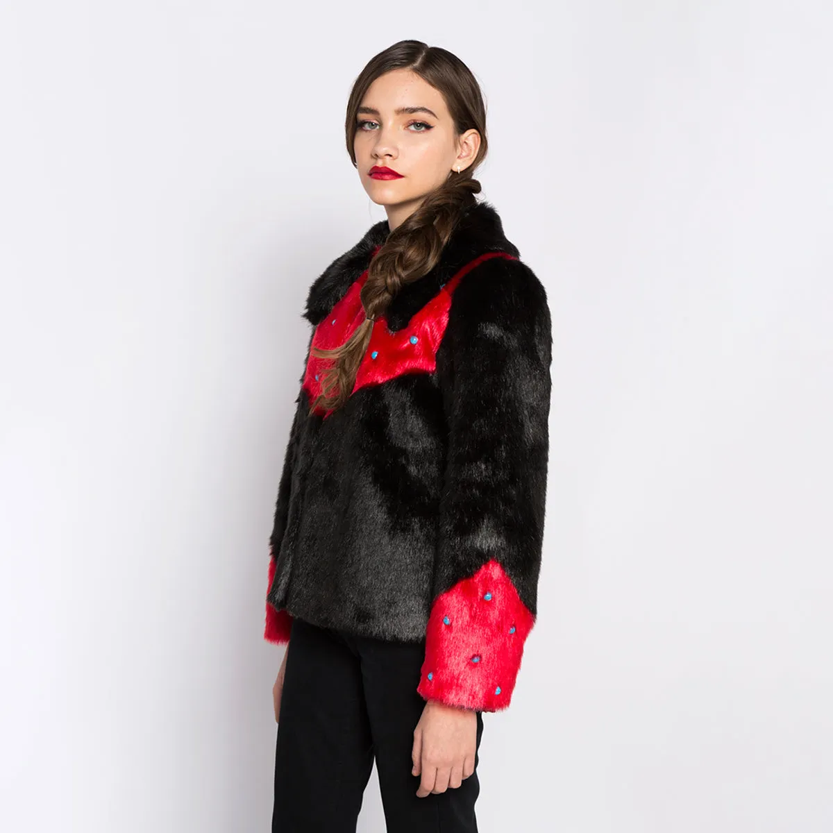 Arizona Faux Fur Jacket Black & Red