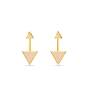 Arrow Rose Earring - 14 karat gold earring, rose enamel