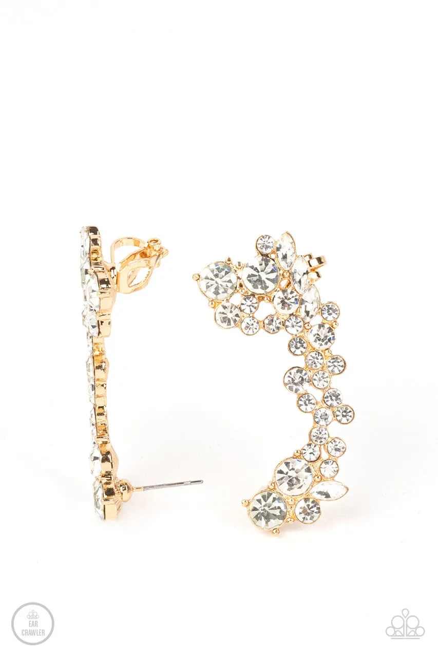 Astronomical Allure - Gold - White Rhinestone Paparazzi Ear Crawlers