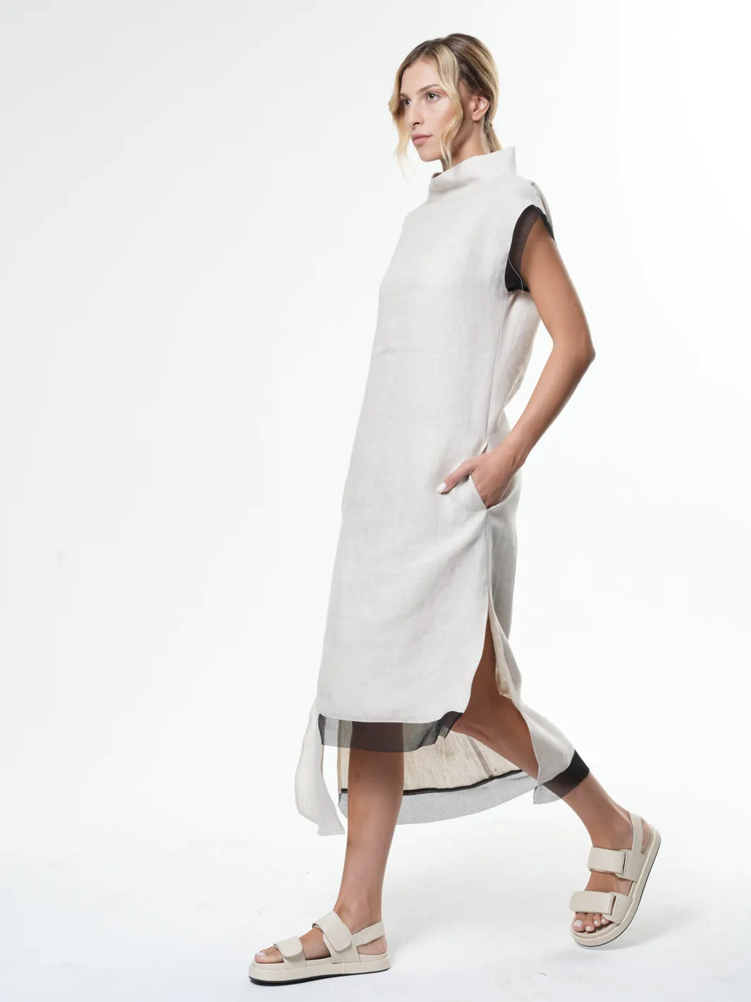 Asymmetrical Linen Dress In Beige