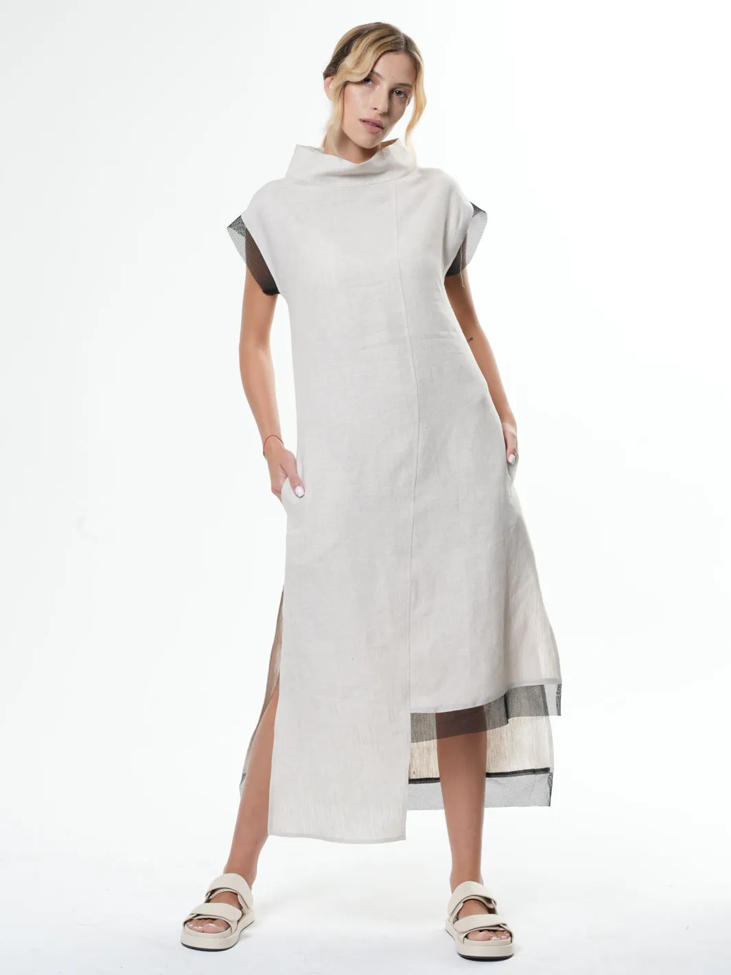 Asymmetrical Linen Dress In Beige