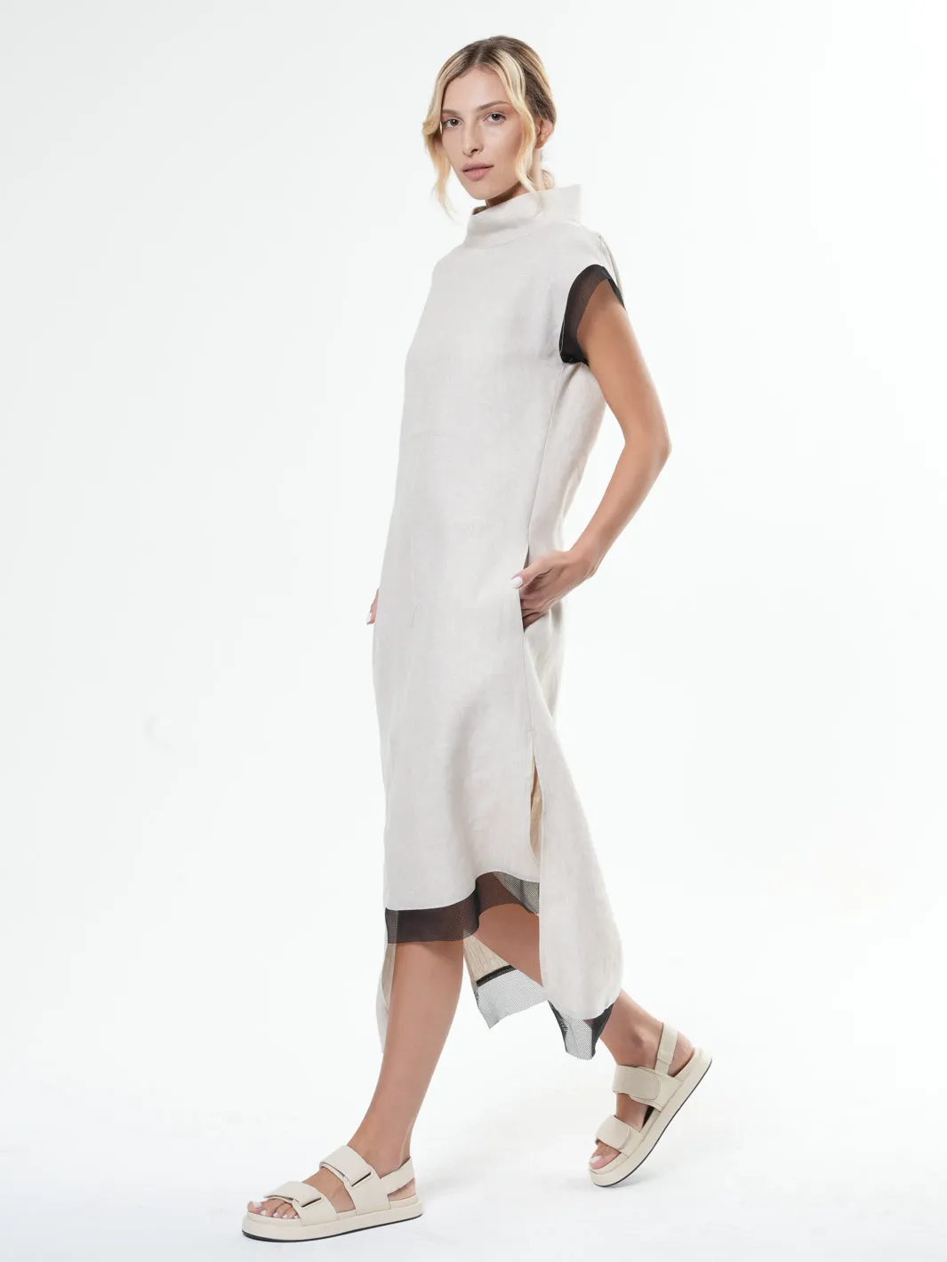 Asymmetrical Linen Dress In Beige