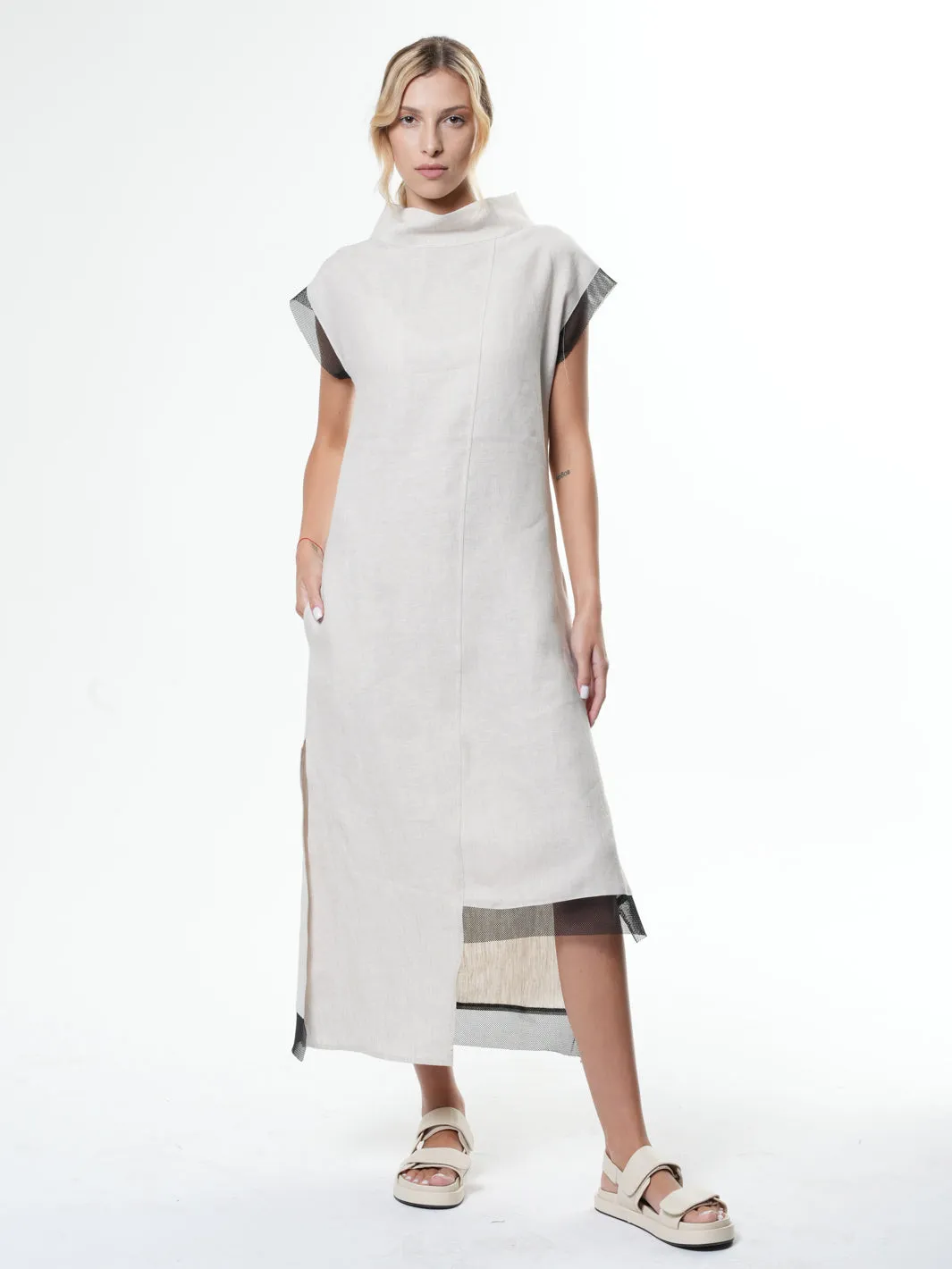 Asymmetrical Linen Dress In Beige