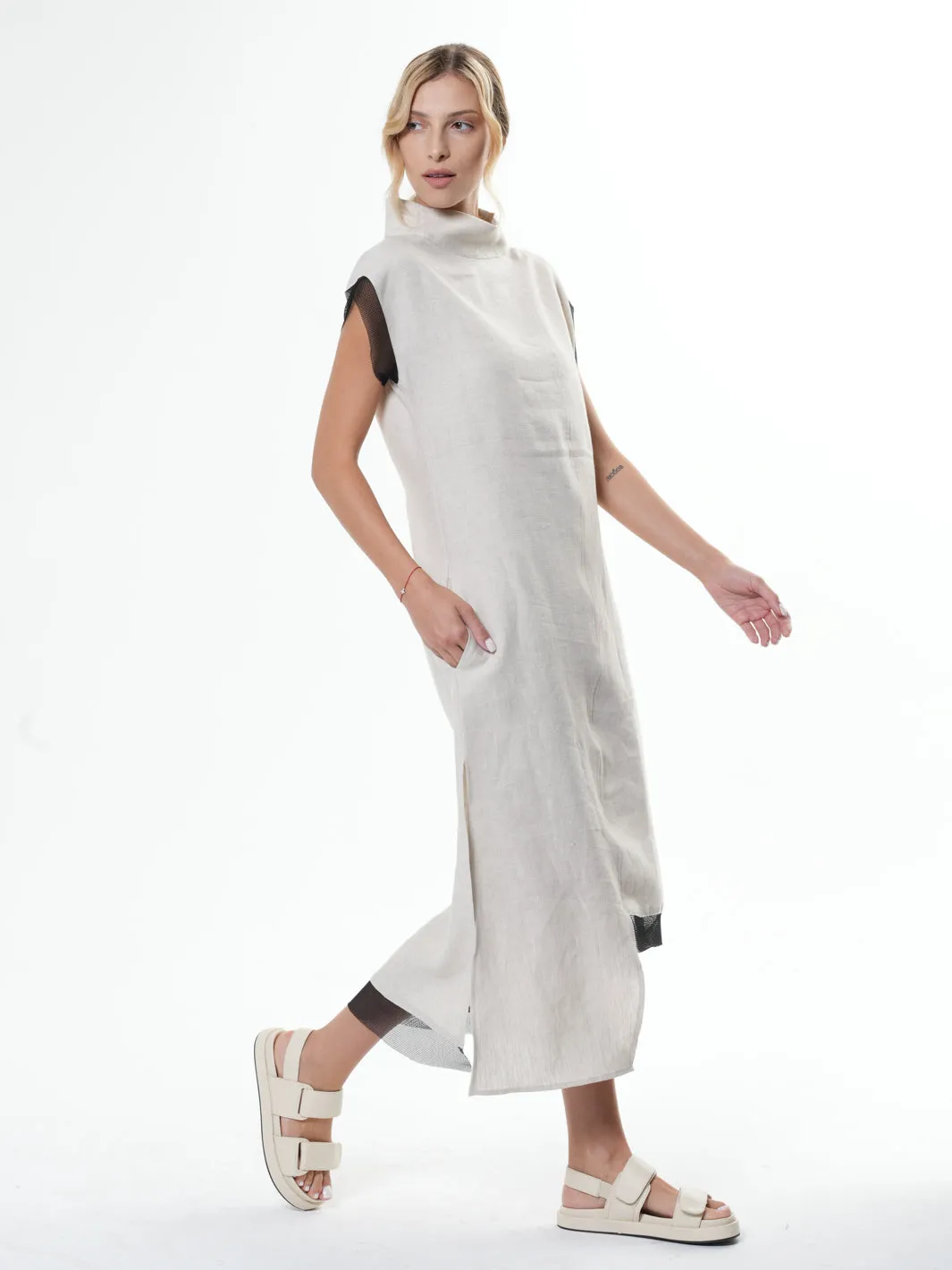 Asymmetrical Linen Dress In Beige