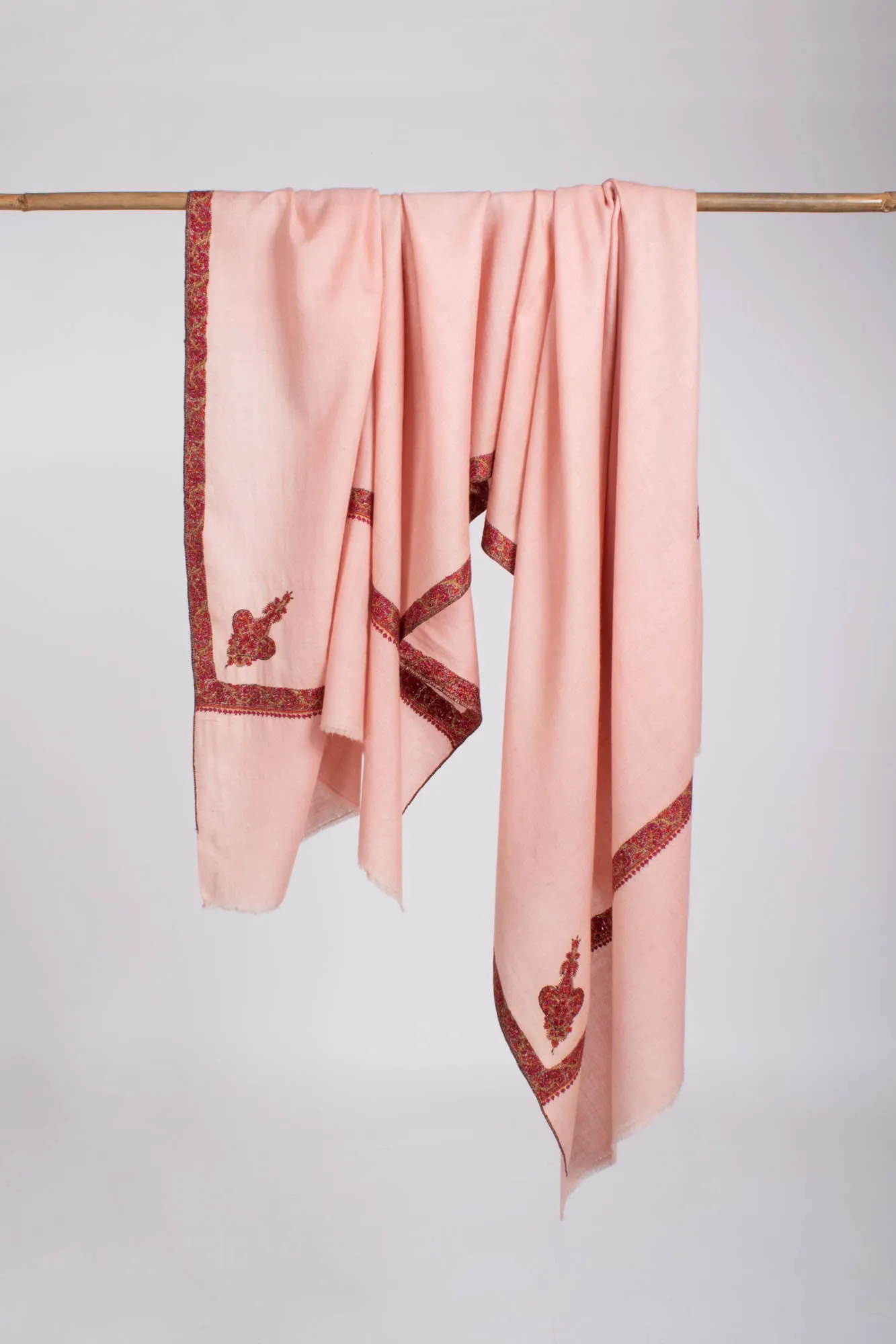 Baby Pink Hand Embroidered Kashmiri Pashmina Shawl - OSCEOLA