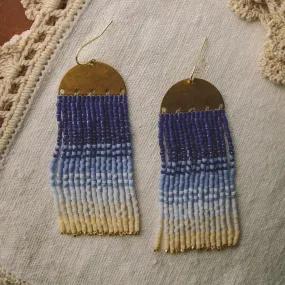 Beaded Handwoven Ombre Fringe Earrings (Blue)