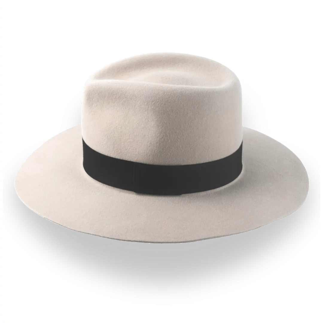 Beige Wide Brim Fedora Hat in Premium Fur Felt | The Enigma