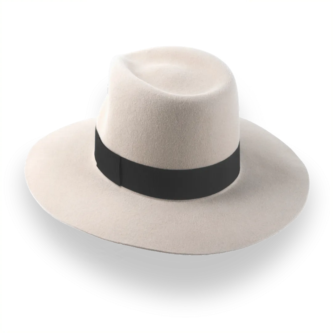 Beige Wide Brim Fedora Hat in Premium Fur Felt | The Enigma