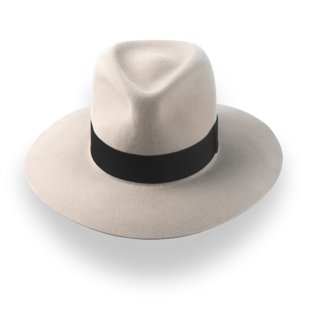 Beige Wide Brim Fedora Hat in Premium Fur Felt | The Enigma